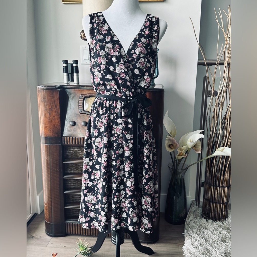 Floral Sleeveless Vintage Simone Black Dress L